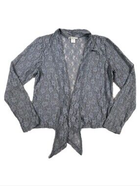 Mod'land Paris Sheer Floral Lace Open Cardigan Gray Long Sleeve Romantic